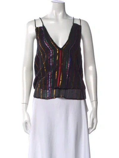 Pre-owned Apiece Apart Striped V-neck Top In Black