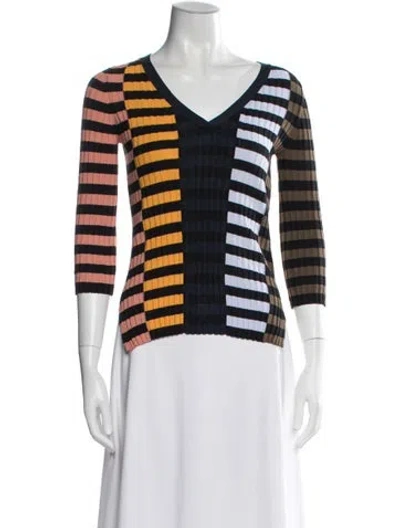 Pre-owned Apiece Apart Striped V-neck Top In Neutral