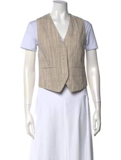 Pre-owned Apiece Apart Striped V-neck Top In Neutral