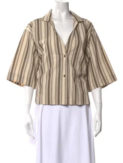Pre-owned Apiece Apart Striped V-neck Top In Neutral