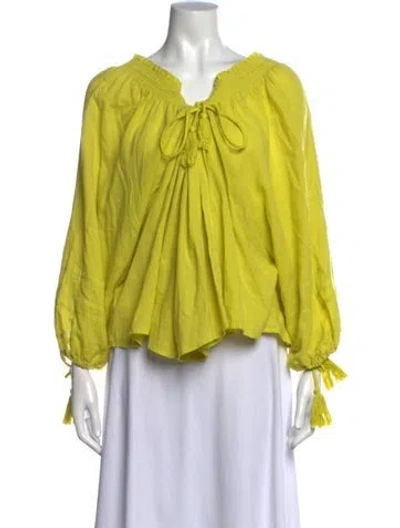 Pre-owned Apiece Apart Tie Neck Long Sleeve Blouse In Green