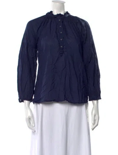 Pre-owned Apiece Apart Tie Neck Three-quarter Sleeve Blouse In Blue