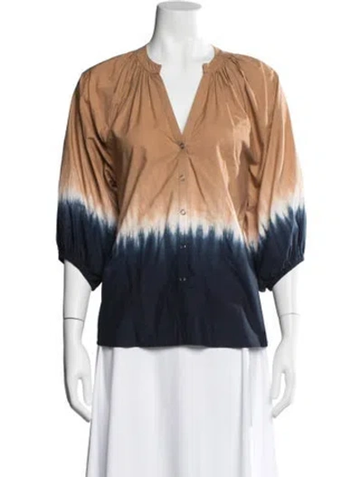 Pre-owned Apiece Apart Tie-dye Print V-neck Blouse In Black