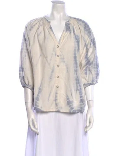 Pre-owned Apiece Apart Tie-dye Print V-neck Button-up Top In Neutral