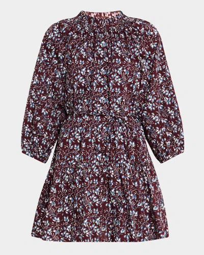 Apiece Apart Trinidad Tiered Floral-print Mini Dress In Mira Floral Wine Tas