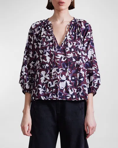Apiece Apart Tule Floral-print Organic Cotton Top In Multi