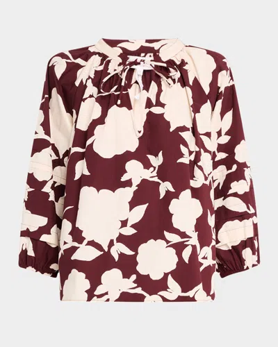 Apiece Apart Tule Floral-print Organic Cotton Top In Paz Floral Fig