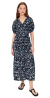 Apiece Apart Uva Tiered Abstract-print Maxi Dress In Batik Geo Indigo