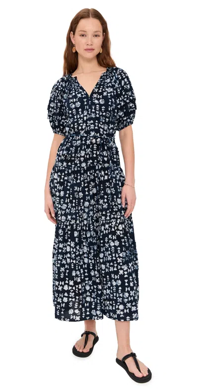 APIECE APART UVA ROMANTIC MAXI DRESS BATIK GEO INDIGO