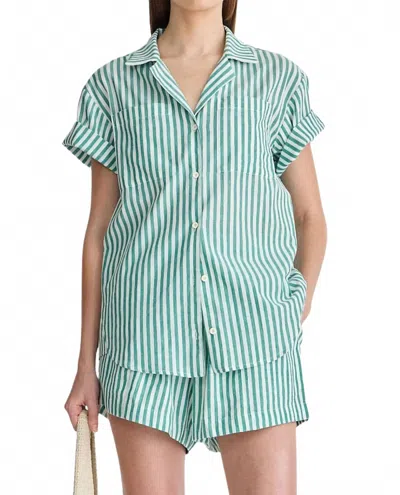 Apiece Apart Valenti Button Up Shirt In Yarn Dye Stripe Green In Multi