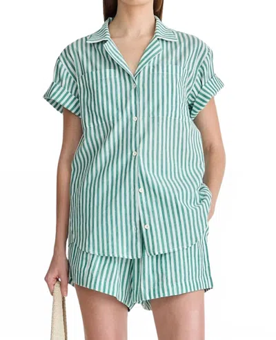 Apiece Apart Valenti Button Up Shirt In Yarn Dye Stripe Green In Multi