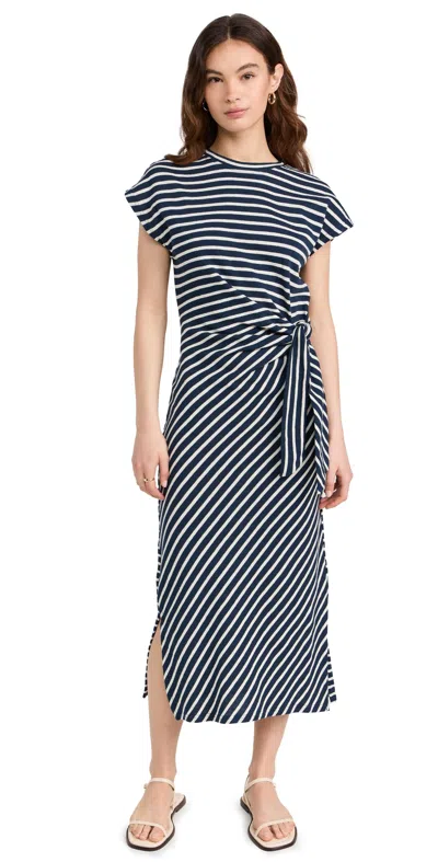 Apiece Apart Vanina Cinched Waist Dress Navy/cream Stripe In Navy & Cream Stripe