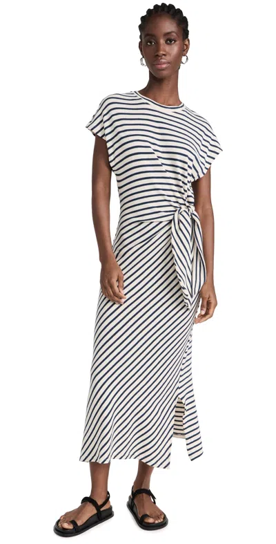 Apiece Apart Vanina Cinched Waist Dress Navy Cream Stripe L
