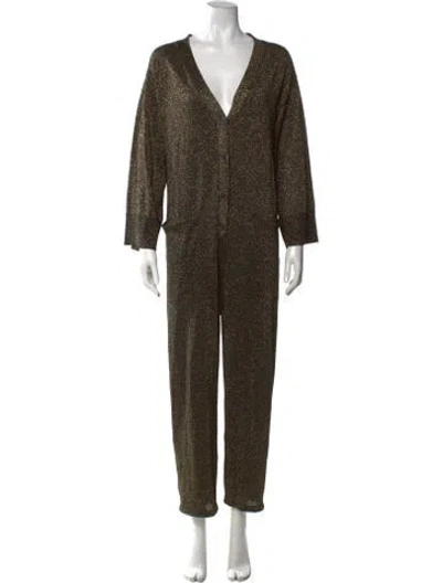 Pre-owned Apiece Apart V-neck Jumpsuit In Gold/metallic