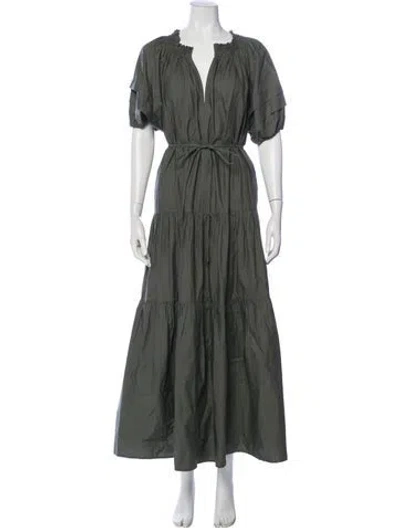 Pre-owned Apiece Apart V-neck Long Dress In Green
