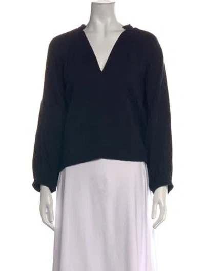 Pre-owned Apiece Apart V-neck Long Sleeve Blouse In Black