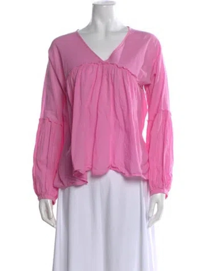Pre-owned Apiece Apart V-neck Long Sleeve Blouse In Pink