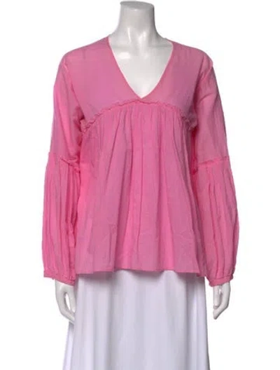 Pre-owned Apiece Apart V-neck Long Sleeve Blouse In Pink