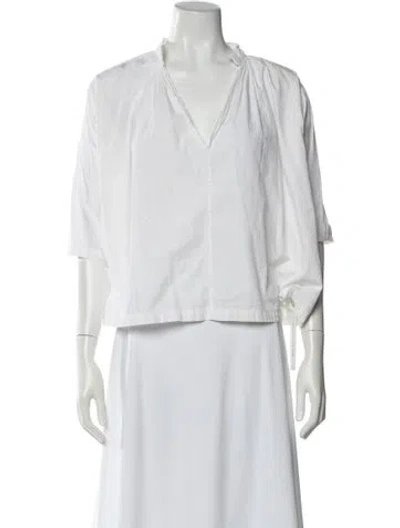 Pre-owned Apiece Apart V-neck Long Sleeve Blouse In White