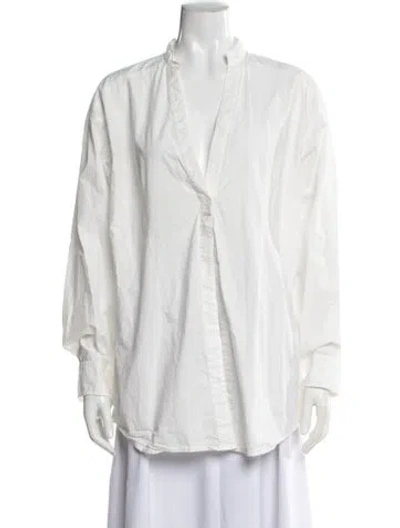 Pre-owned Apiece Apart V-neck Long Sleeve Blouse In White