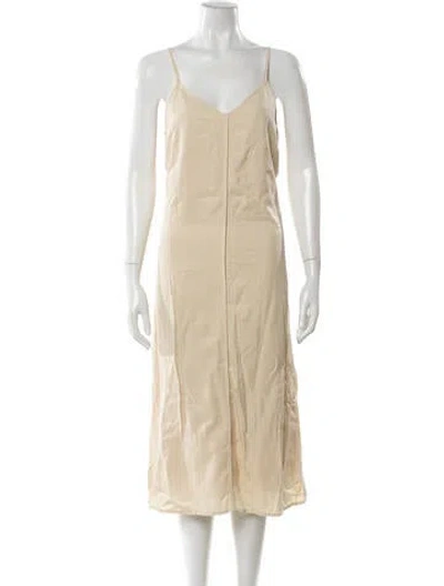 Pre-owned Apiece Apart V-neck Midi Length Dress In Neutral
