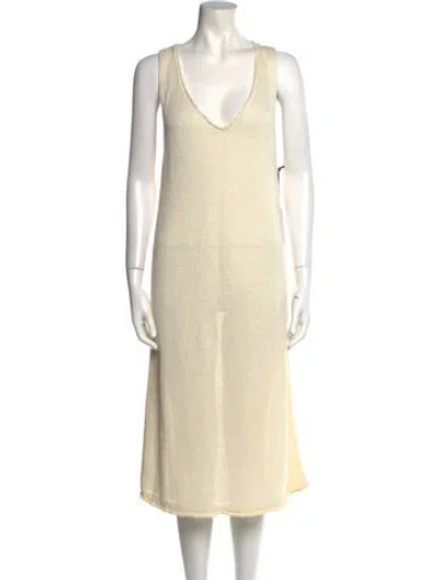 Pre-owned Apiece Apart V-neck Midi Length Dress In Neutral