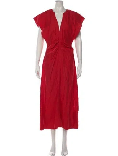 Pre-owned Apiece Apart V-neck Midi Length Dress In Red