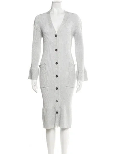 Pre-owned Apiece Apart V-neck Midi Length Dress In Silver