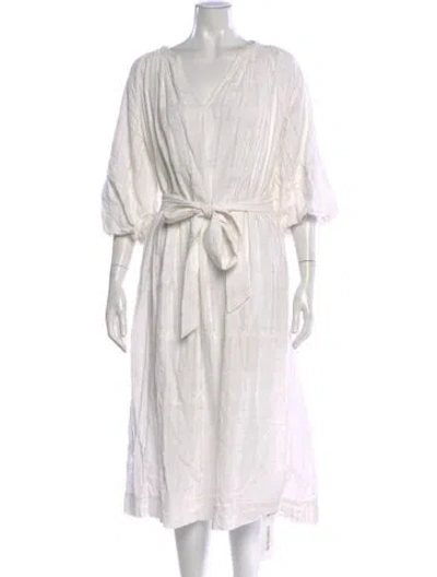 Pre-owned Apiece Apart V-neck Midi Length Dress In White