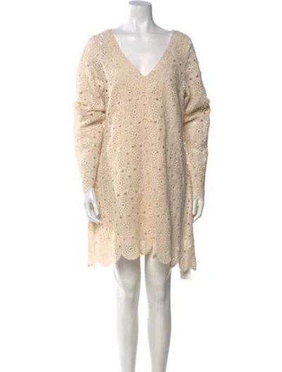 Pre-owned Apiece Apart V-neck Mini Dress In Neutral