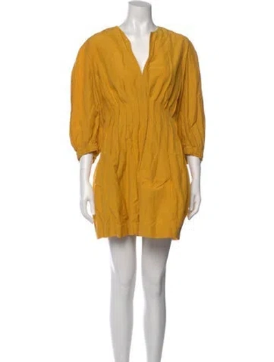 Pre-owned Apiece Apart V-neck Mini Dress In Yellow