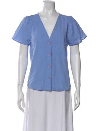 Pre-owned Apiece Apart V-neck Short Sleeve Blouse In Blue