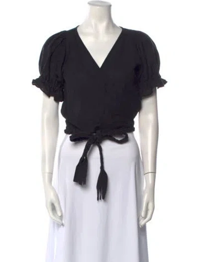 Pre-owned Apiece Apart V-neck Short Sleeve Crop Top In Black