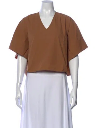 Pre-owned Apiece Apart V-neck Short Sleeve Crop Top In Brown
