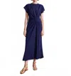 Apiece Apart Volta Twist Midi Dress In Navy In Animal Print