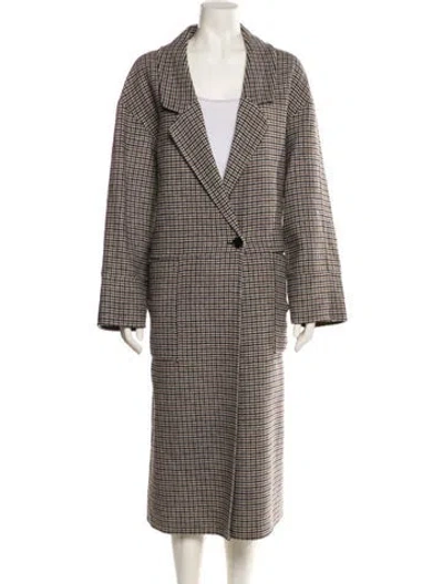 Pre-owned Apiece Apart Wool Houndstooth Print Peacoat In Gray