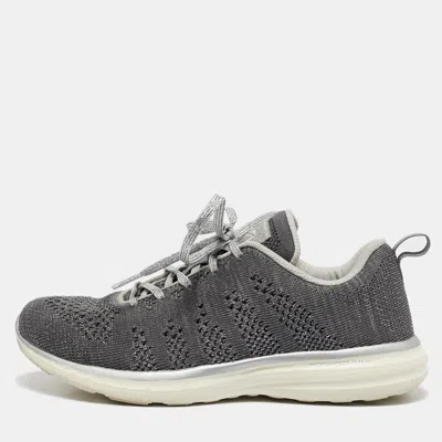 Apl Athletic Propulsion Labs Apl Silver/grey Knit Fabric Runner Lace Up Sneakers In Gray