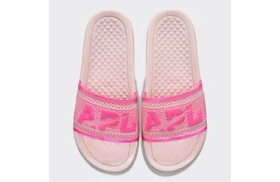 Apl Athletic Propulsion Labs Big Logo Techloom Slide Sandals In Bleached Pink/fusion Pink