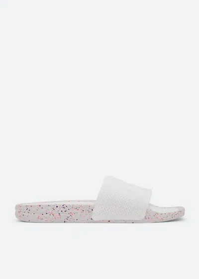 Apl Athletic Propulsion Labs Women's Big Logo Techloom Slide Sandal In White / Impulse Red / Blue Haze In Multi