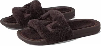 Apl Athletic Propulsion Labs Women's Shearling Slide Sandal In Chocolate In Gold