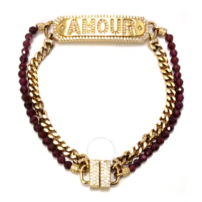 Apm Monaco Amour Chain And Bead Crystal Bracelet In Gold Tone
