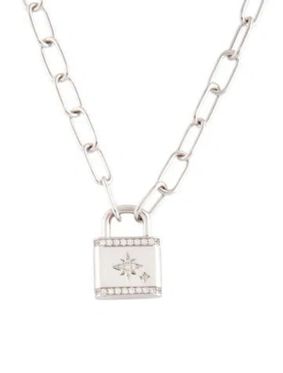Pre-owned Apm Monaco Crystal Alphabet 'q' Lock Pendant Necklace, 19.5" In Clear