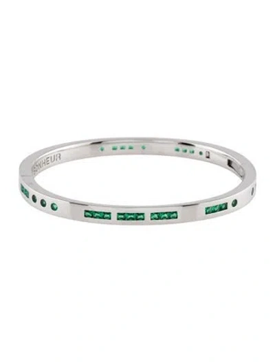 Pre-owned Apm Monaco Crystal Bonheur Morse Code Bangle, 6.75" In Multi