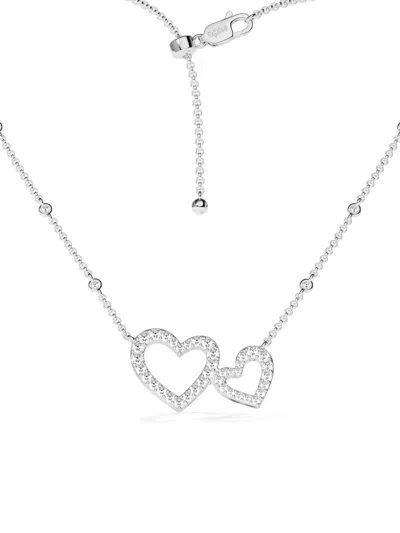 Apm Monaco Crystal-embellished Double-heart Necklace In Metallic