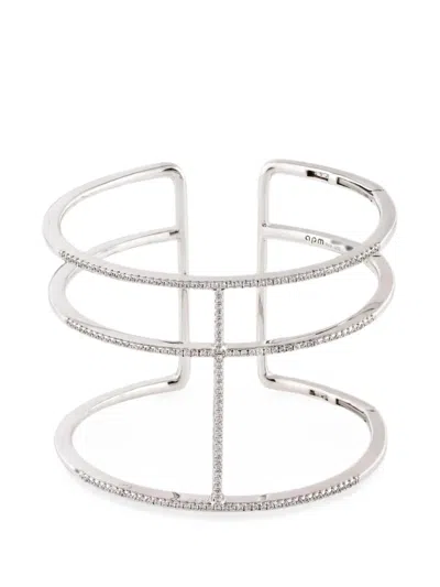 Apm Monaco Crystal-embellished Multi-band Cuff Bracelet In 银色