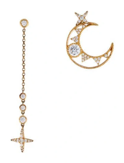 Pre-owned Apm Monaco Cubic Zirconia Toi Et Moi Asymmetric Moon Drop Earrings In Clear