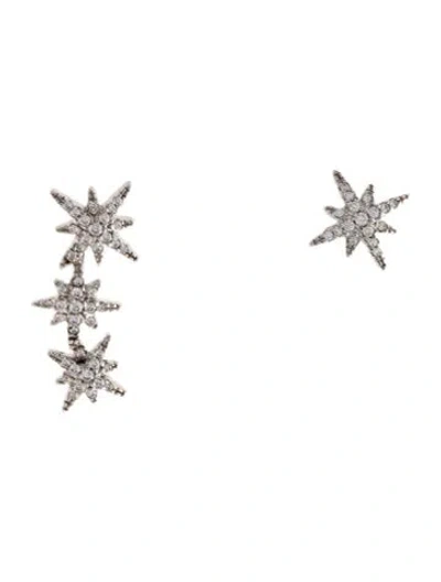 Pre-owned Apm Monaco Cubic Zirconia Triple Meteorites Asymmetric Earrings In Clear