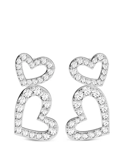Apm Monaco Double Hearts Crystal-embellished Earrings In Metallic
