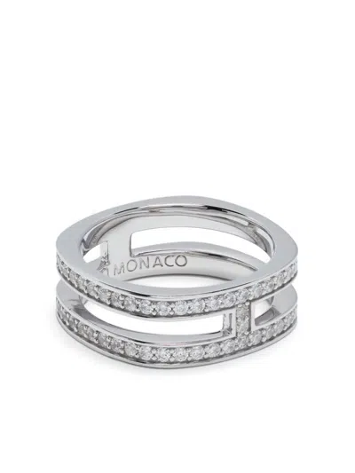 Apm Monaco Double-line Pavé Embellished Ring In Silver