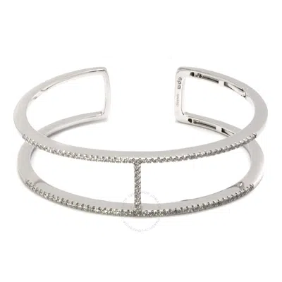 Apm Monaco Double Line Paved Open Cuff In Silver Tone
